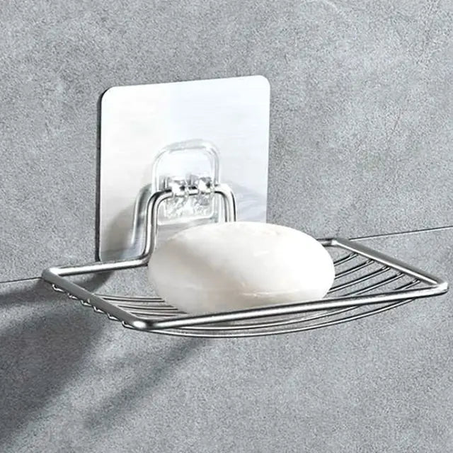 1pc-Stainless Steel Soap Dish Punch-Free Nail-Free Bathroom Single Layer Drain Wall Hanging Sucker Soap Box Light Luxury Shelf