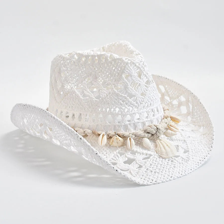 Summer Hand-Woven Straw Hat for Women Shell Decoration Holiday Beach Sun Hat Panama Hat for Women