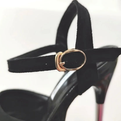 New Super High Thin Heels 30 Cm Steel Heels Large Size Women's Sandals Suede Black Buckle Sky-high Sexy Shoes platform sandals
