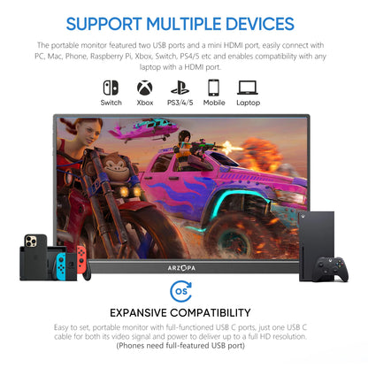 ARZOPA 16.1 inches Portable Monitor,144hz,100%sRGB,1080P FHD,IPS Screen, External Second Screen for Laptop/PC/PS5/Mac/Xbox Z1FC