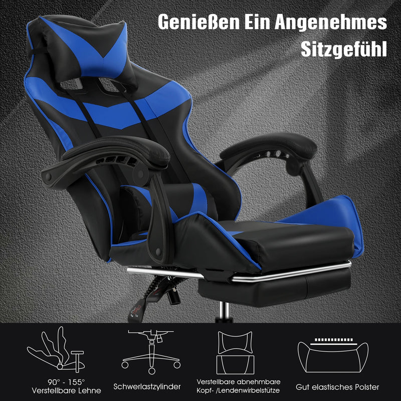 Massage Gaming Chair,Computer Chair with Footrest and Lumbar Support, Height Adjustable Gaming Chair with 360°-Swivel Seat and