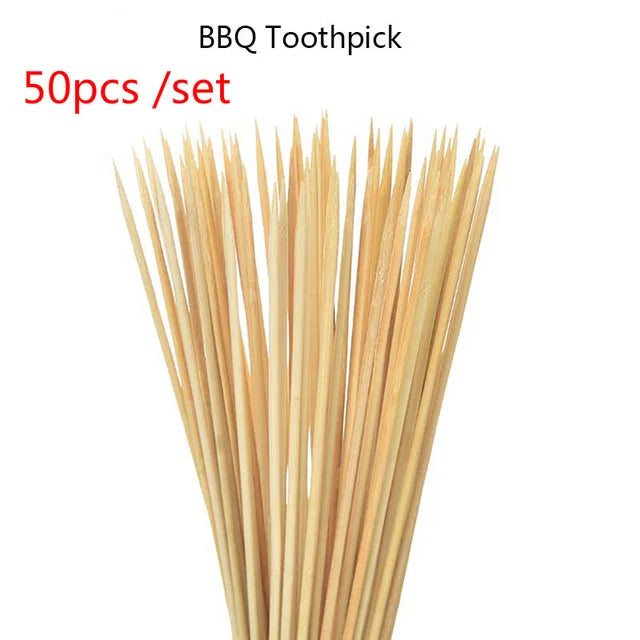 30/50 pces de madeira descartável grill grelhar ferramentas para churrasco ao ar livre cozinhar varas de churrasco espetos de bambu ferramentas de churrasco varas de frutas