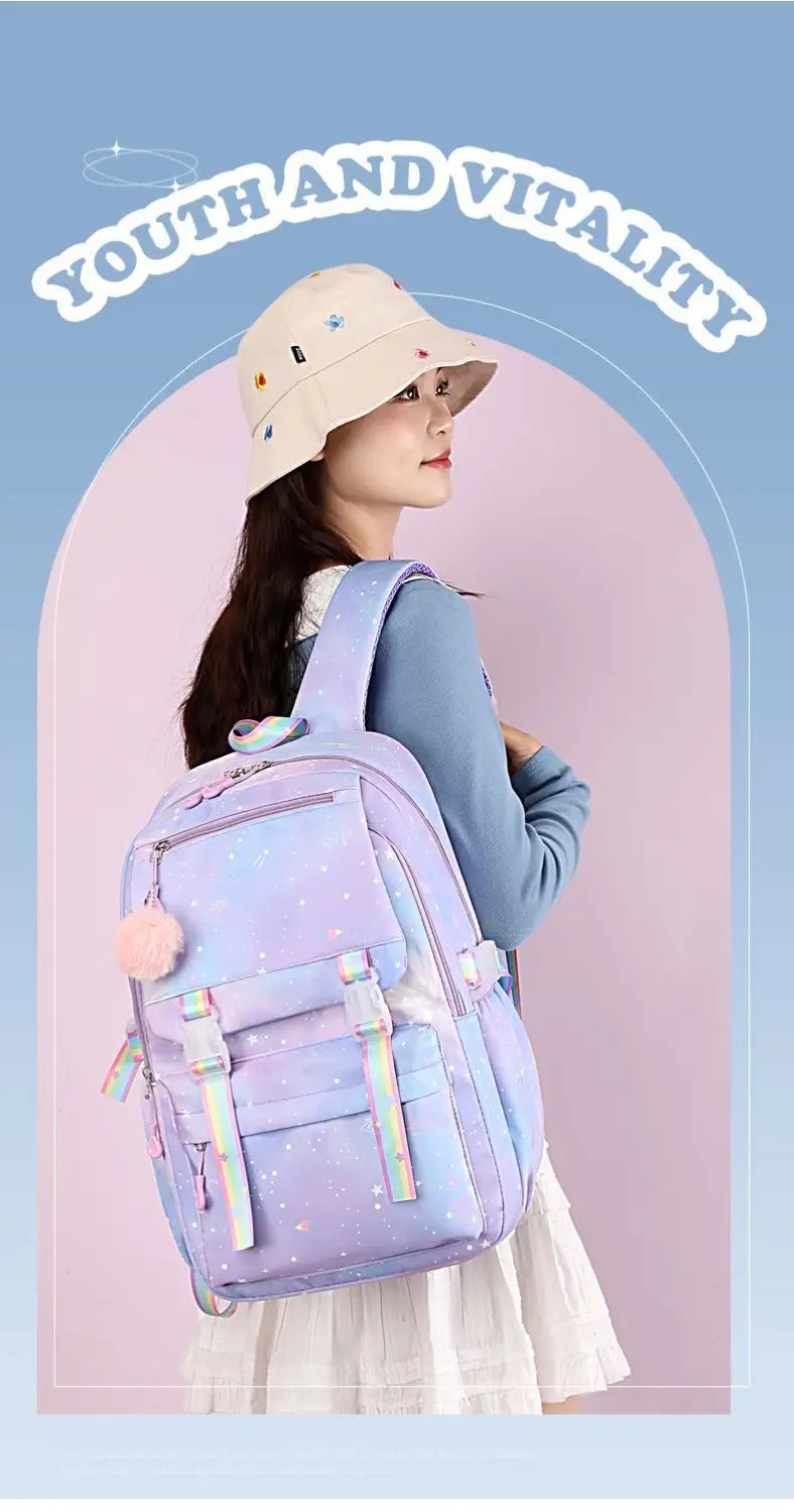 Pink Cartoon Barbie Backpacks Boy Girl Kids Gradient Ramp Women Bagpack Teens Simple Schoolbags Capcity Travel Laptop Backpack