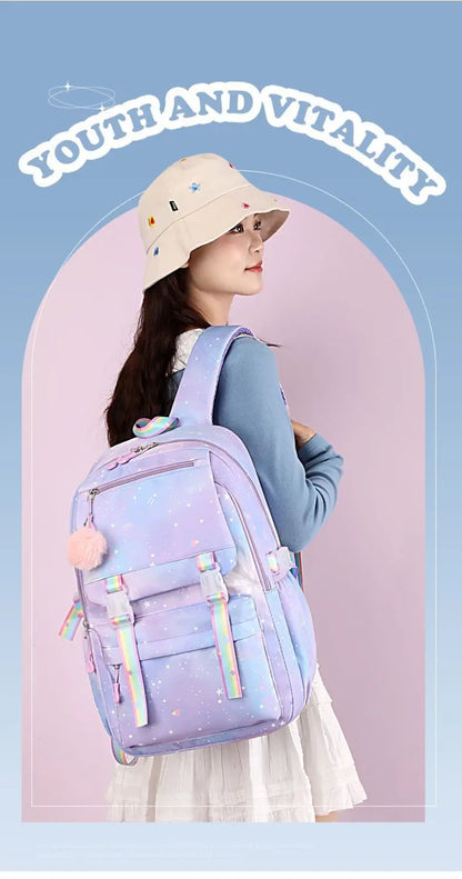 Pink Cartoon Barbie Backpacks Boy Girl Kids Gradient Ramp Women Bagpack Teens Simple Schoolbags Capcity Travel Laptop Backpack