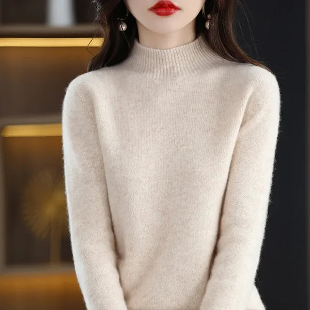 Autumn Winter Women Sweater Korean Fashion Warm Bottoming Shirts Half Turtleneck Basic Knitwear Solid Long Sleeve Pullovers 
