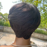 Short Pixie Cut Human Hair Wig for Black Women, Machine-Made Wigs with Bangs, Short Human Hair Wigs