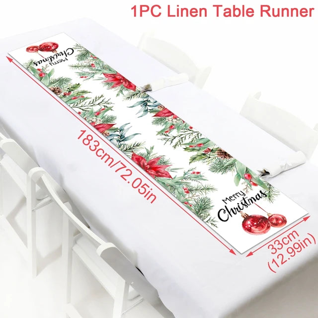Christmas Tablecloth, Linen Table Flag, Table Cover for Christmas Decorations for Home, Navidad Noel, Gifts, Snowman Tablecloth 
