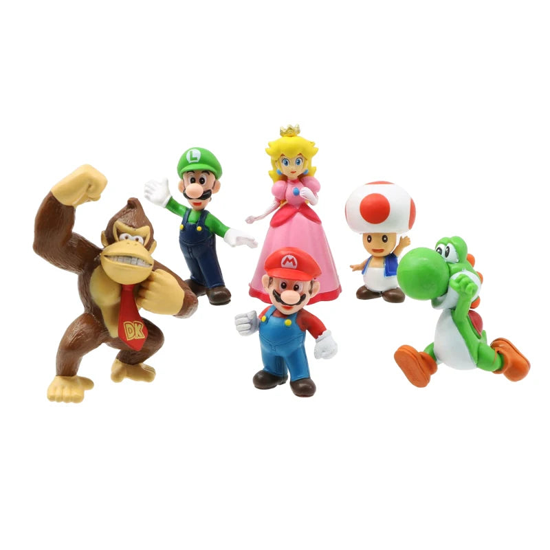 6pcs/set Super Mario Bros PVC Action Figure Toys Dolls Model Set Luigi Yoshi Donkey Kong Mushroom for kids birthday gifts