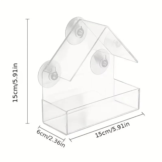 Acrylic Bird Feeder Clear Window Outside Hanging Bird Feeder House with Suction Cup for Garden Outdoor Backyard Wildlife Birding