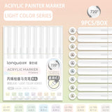 Languo 9pcs/box Soft Brush Acrylic Marker Pen Set, DIY Hand Drawn, Paint Art Markers pens, Student Graffiti Acrylic Paint Pens, M720