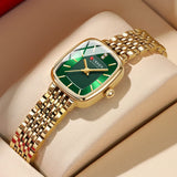 Relógio feminino quadrado dourado em aço inoxidável com calendário