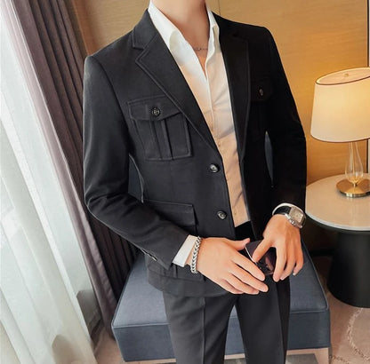 Tweed Men's Suit Jackets Single Breasted Male Blazer Gray Fashion 2024 Luxury Designer Menswear Coat Korean Style Clothes Casual