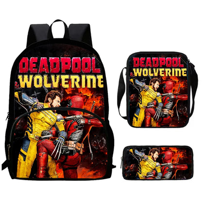 Mochilas para niños de 3 piezas con dibujos animados de DEADPOOL y WOLVERINE, mochila para estudiantes, bolso de hombro, estuche para lápices, regalo perfecto para niños y niñas.