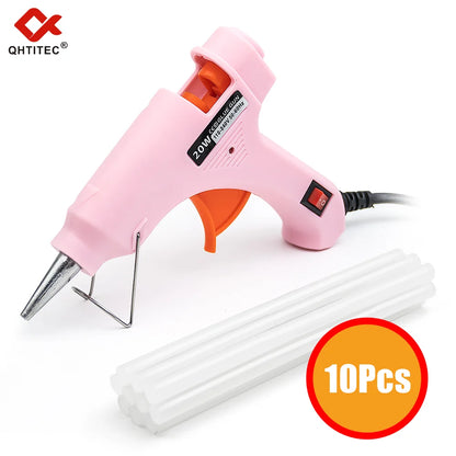 JCD 20W Hot Melt Glue Gun with 7MM 10Pcs Transparent Glue Stick Mini Gun Home Electric Temperature Gun Maintenance Tools