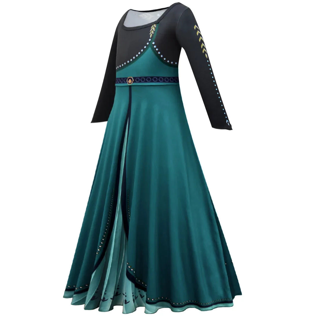 Frozen Green Anna Princess Girls Cosplay Costume Full Long Sleeve Dress With Cloak Carnival Party Kids Clothes Birthday Dress