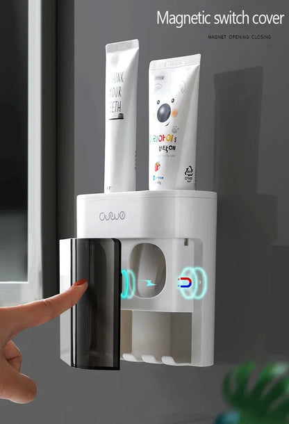 Exprimidor automático de pasta de dientes de pared, dispensador de pasta de dientes, soporte magnético para cepillos de dientes, estante para pasta de dientes, accesorios de baño