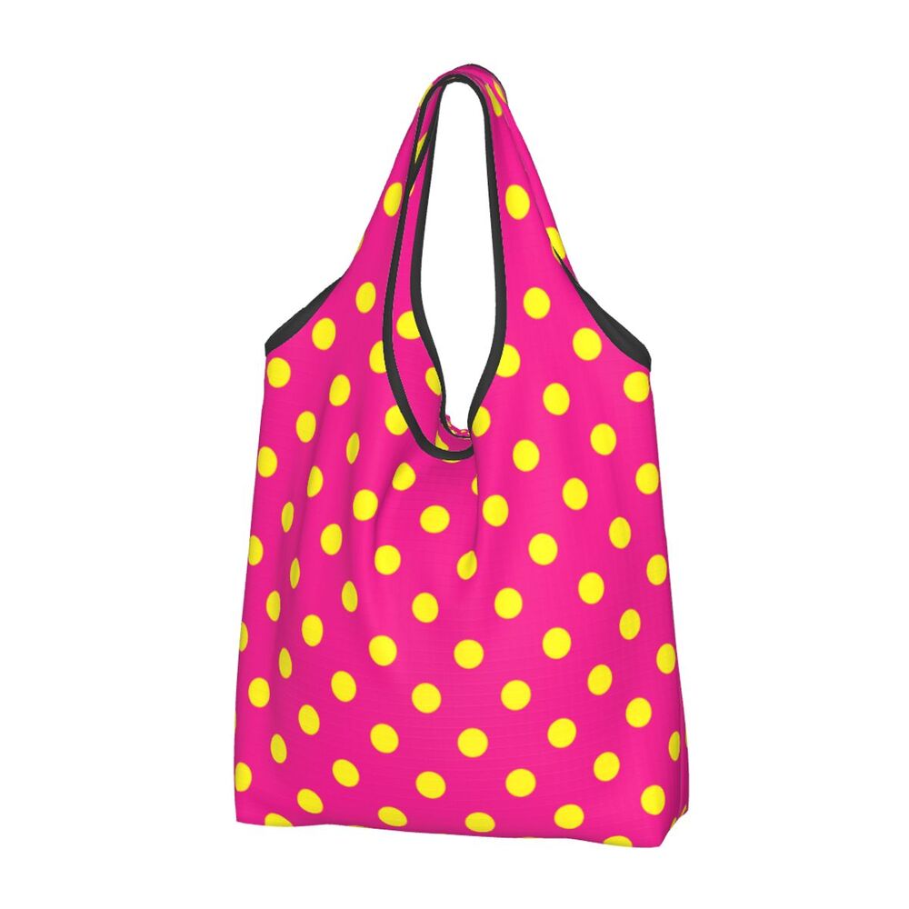 Custom Recycling Classic Black And White Polka Dot Shopping Bag Women Tote Bag Portable Grocery Shopper Bags