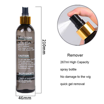 Removedor de cola para peruca, garrafa grande para salão de beleza, removedor líquido para peruca, cola adesiva para cabelo, fita solvente, spray removedor para cola de renda