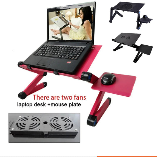 Adjustable Laptop Desk Stand Cooler fan Portable Ergonomic Lapdesk For Bed Sofa PC Notebook Table Desk With Mouse Pad Aluminum