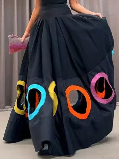 Women Circle Hollow Out Pleated A-Line Tank Dress Summer Casual High Street Elegant Fashion Round Neck Sleeveless Summer Dress