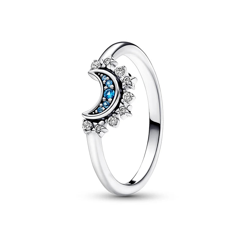 Moda criativa sol e lua azul anel feminino conjunto de dois simples na moda zircônia cúbica anéis de noivado jóias acessórios