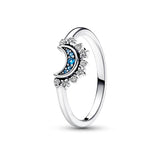 Moda criativa sol e lua azul anel feminino conjunto de dois simples na moda zircônia cúbica anéis de noivado jóias acessórios