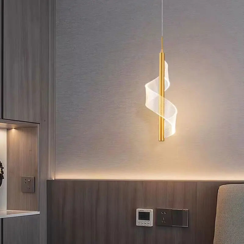 Lámpara colgante nórdica de espiral LED para mesita de noche, iluminación interior, dormitorio, sala de estar, decoración del hogar, luz acrílica moderna