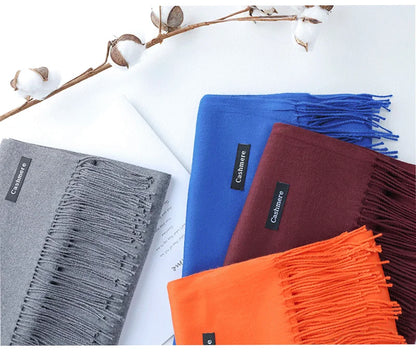 Bufanda multiusos de imitación de cachemira cepillada de color sólido, gruesa, larga, con borlas, para invierno, para niña