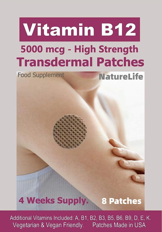 Vitamin B12-5000mcg (High Strength) Plus Additional Vitamins - Transdermal Patches. Patches Made in USA. 8 Weeks Supply.