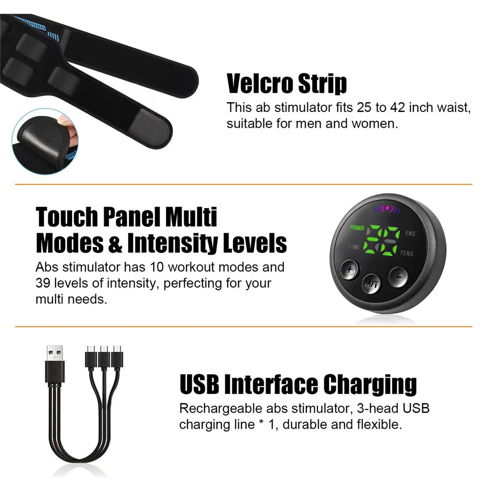 EMS Belt Massage Set Abdominal Fitness Device Intelligent Belt Full Body Muscle Stimulation Trainer USB Charging Version