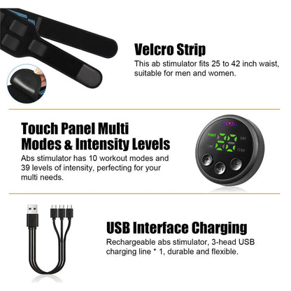 EMS Belt Massage Set Abdominal Fitness Device Intelligent Belt Full Body Muscle Stimulation Trainer USB Charging Version