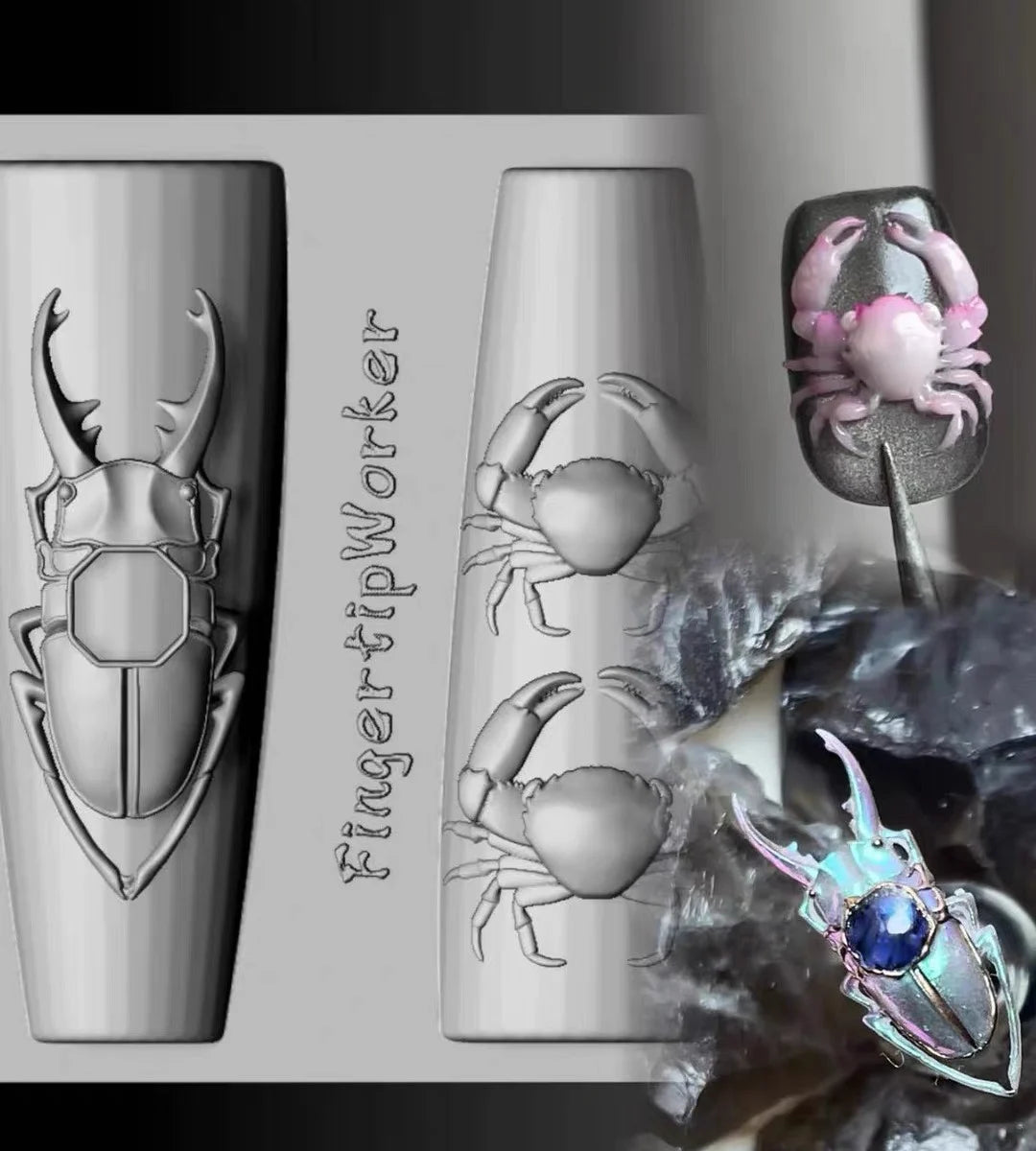 1Pc Chain Ice Flower Fox Spoon Fork Dragon Snake Butterfly 3D Acrylic Mold Nail Art Decorations  DIY Design Silicone Nails Mold