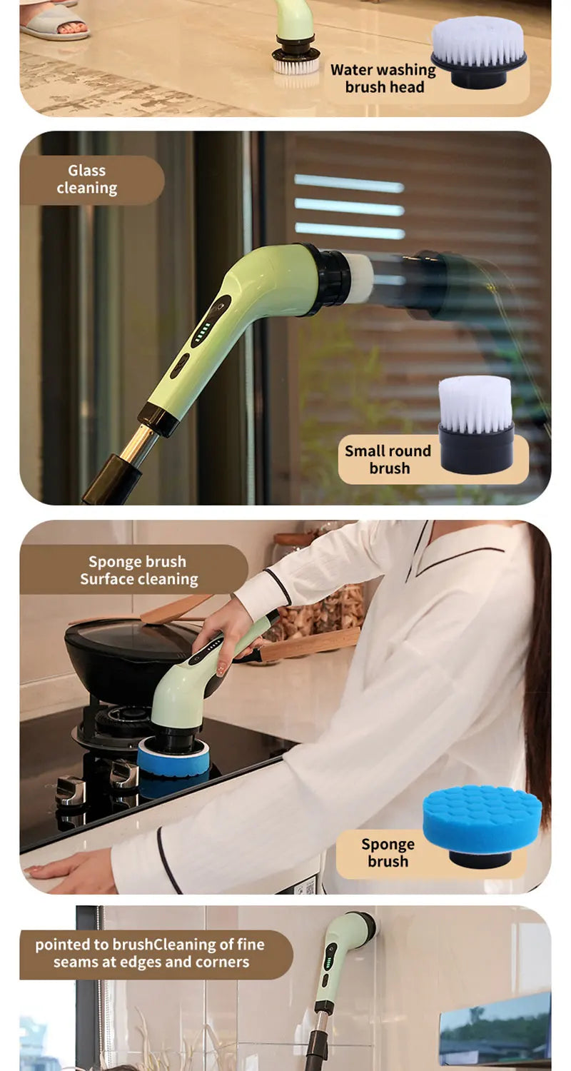 9-in-1 Multifunctional Wireless Electric Cleaning Brush Household Kitchen Bathroom Brush USB Handheld Rotating Cleaning Tools