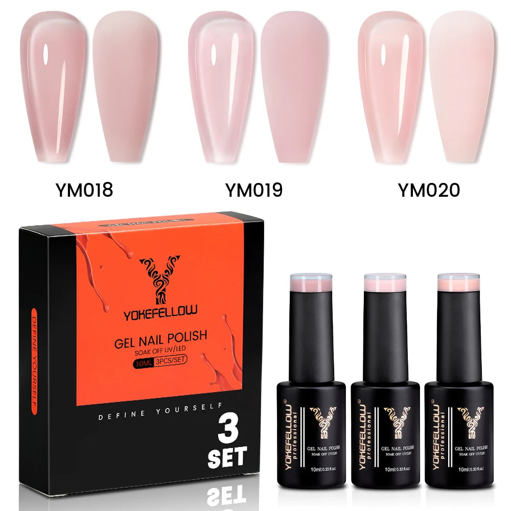 NEW YOKEFELLOW 10ml Crystal Jelly Nude Red Pink Gel Nail Polish Transparent Semi-permanent UV Gel Nail Art Soak Off Gel Varnish