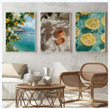 Retro Mediterranean Greece Landscape Poster Canvas Painting Wall Art Pictures Home Decoration Italian Lemon Orange Olive Tree