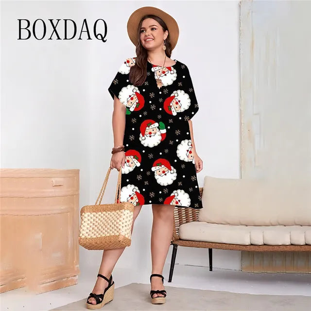 Vestido de Natal de manga curta feminino, grande, impressão 3D, solto, casual, roupas femininas, moda verão, plus size, 8XL, 9XL