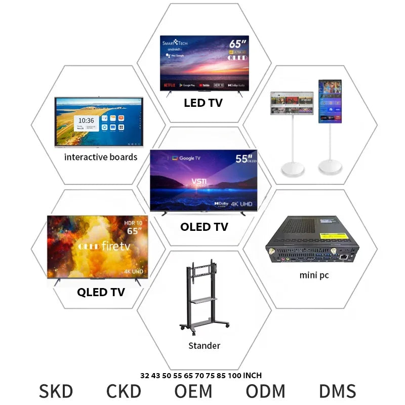 65 Inch MiniLED Oled Qled 4K HD TV 32 43 50 65 75 85 100 Inch 4K Smart Televisions for Hotels and Portable Use