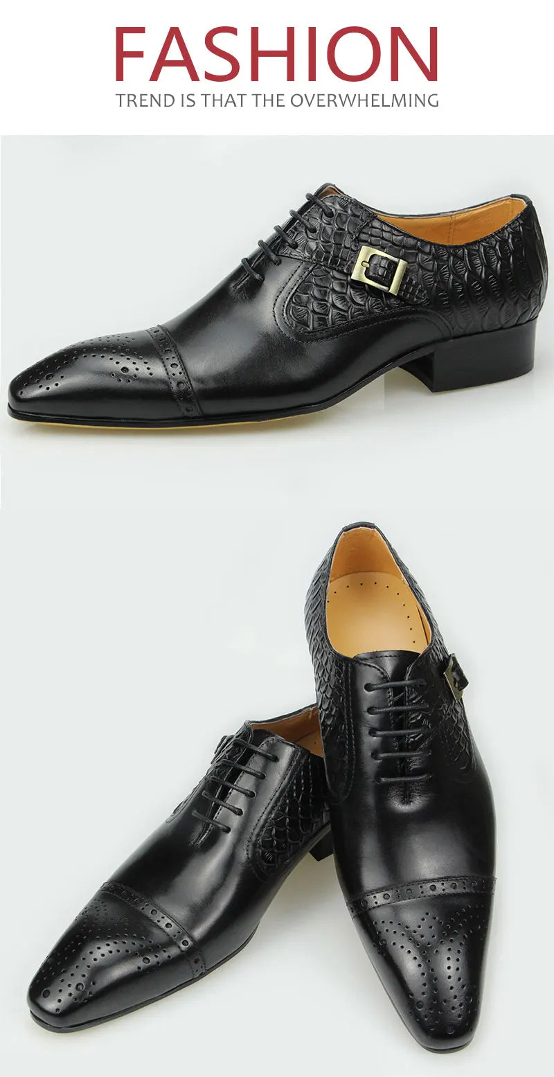 Nice Men Black Brown Leather Oxford Brogue Dress Shoes Office Men's Leather Men's Pair with Suit Jeans Side Lace Up Buckle Stylish