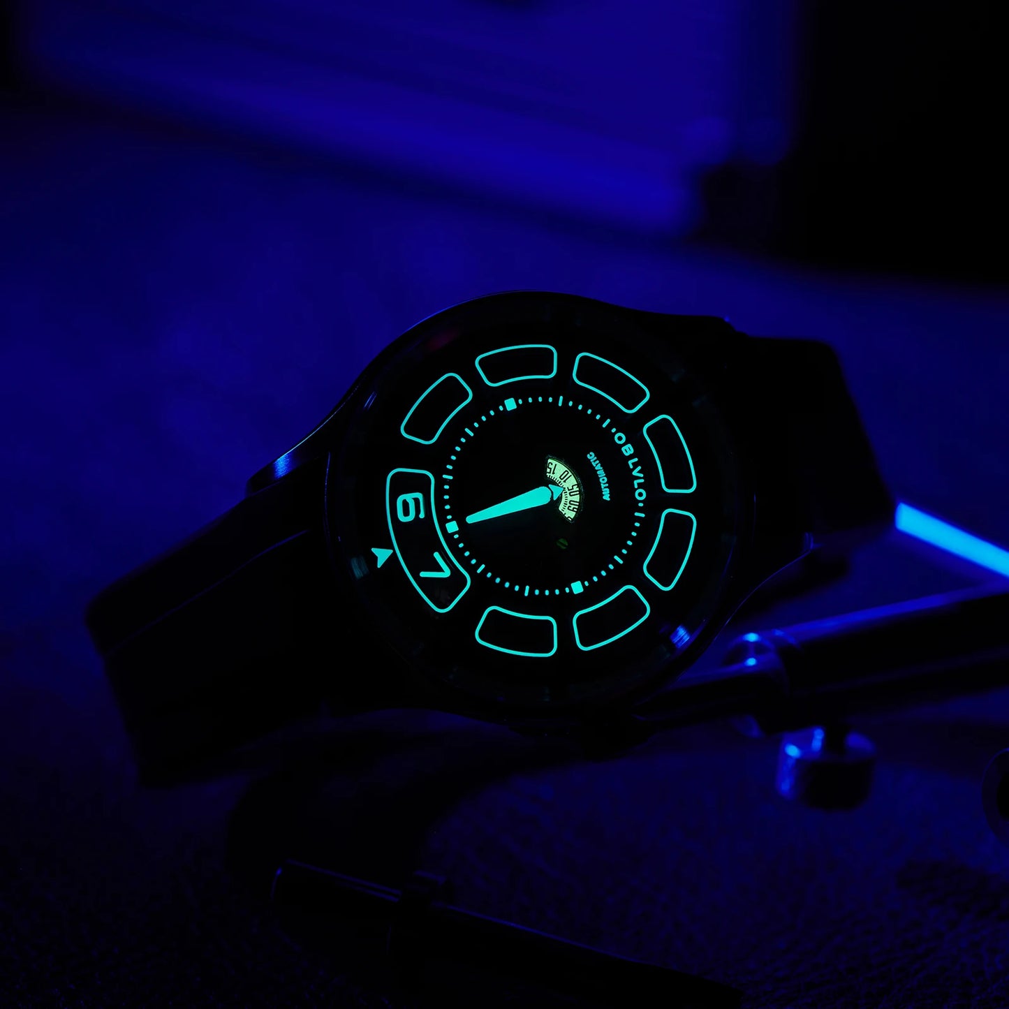 OBLVLO BLM-UFO Unique UFO-Shaped Automatic Watch with Luminous Silicone Strap And Steel Bracelet Waterproof Mechanical Timepiece