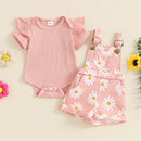 Pudcoco Infant Baby Girls Shorts Set, Short Sleeve Romper with Flower Print Suspender Shorts Summer Outfit 0-18M