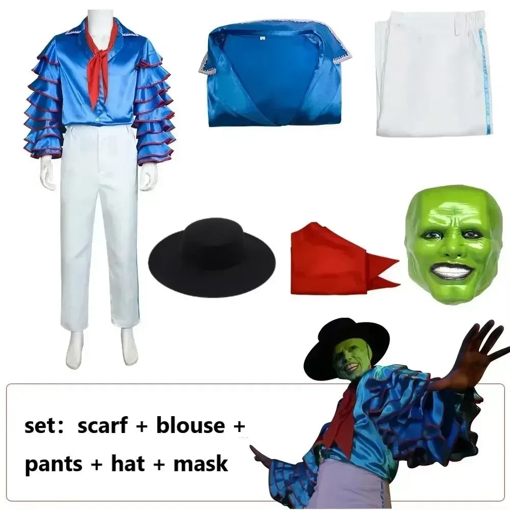 Movie The Mask Jim Carrey Cosplay Costumes Set Unisex Adult Yellow Suit Set Uniform Halloween Carnival Party Costume