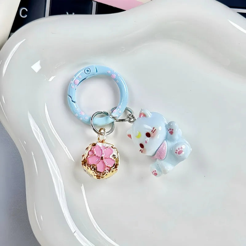 1/6Pcs Colorful Cat Bell Keychains for Friends Backpack Phone Pendant Hangings Couple Cartoon Animal Paw O-shaped Keychains