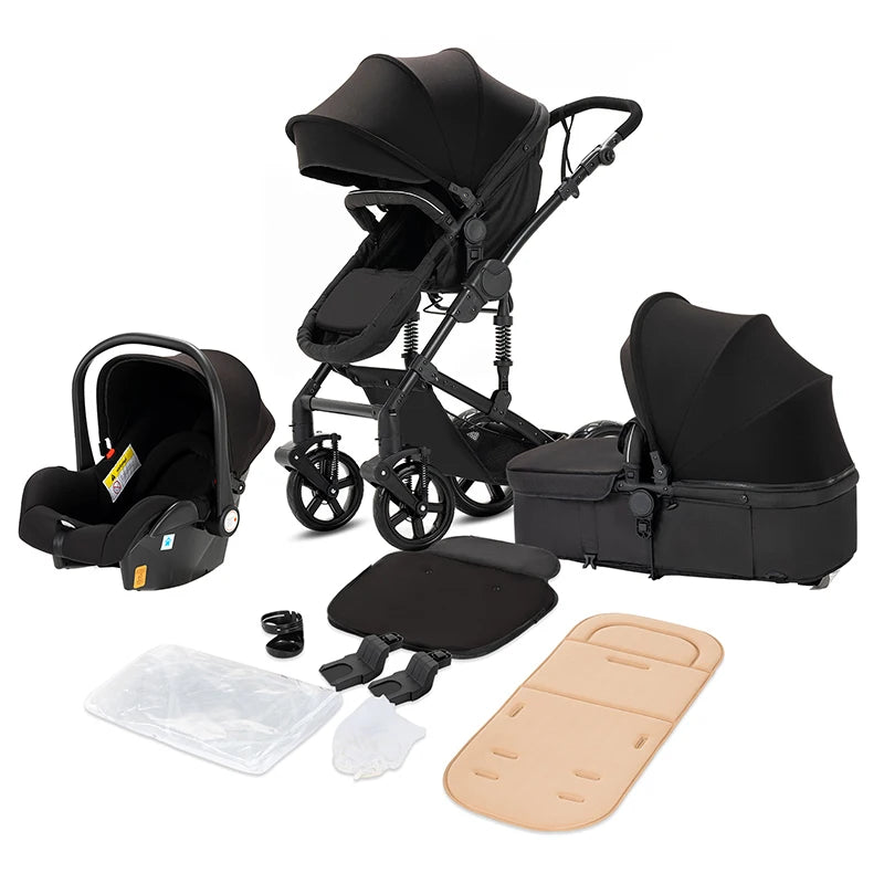 Cochecito de bebé ligero 3 en 1, sistema de viaje de lujo con asiento ajustable, capota y mosquitera para recién nacidos.