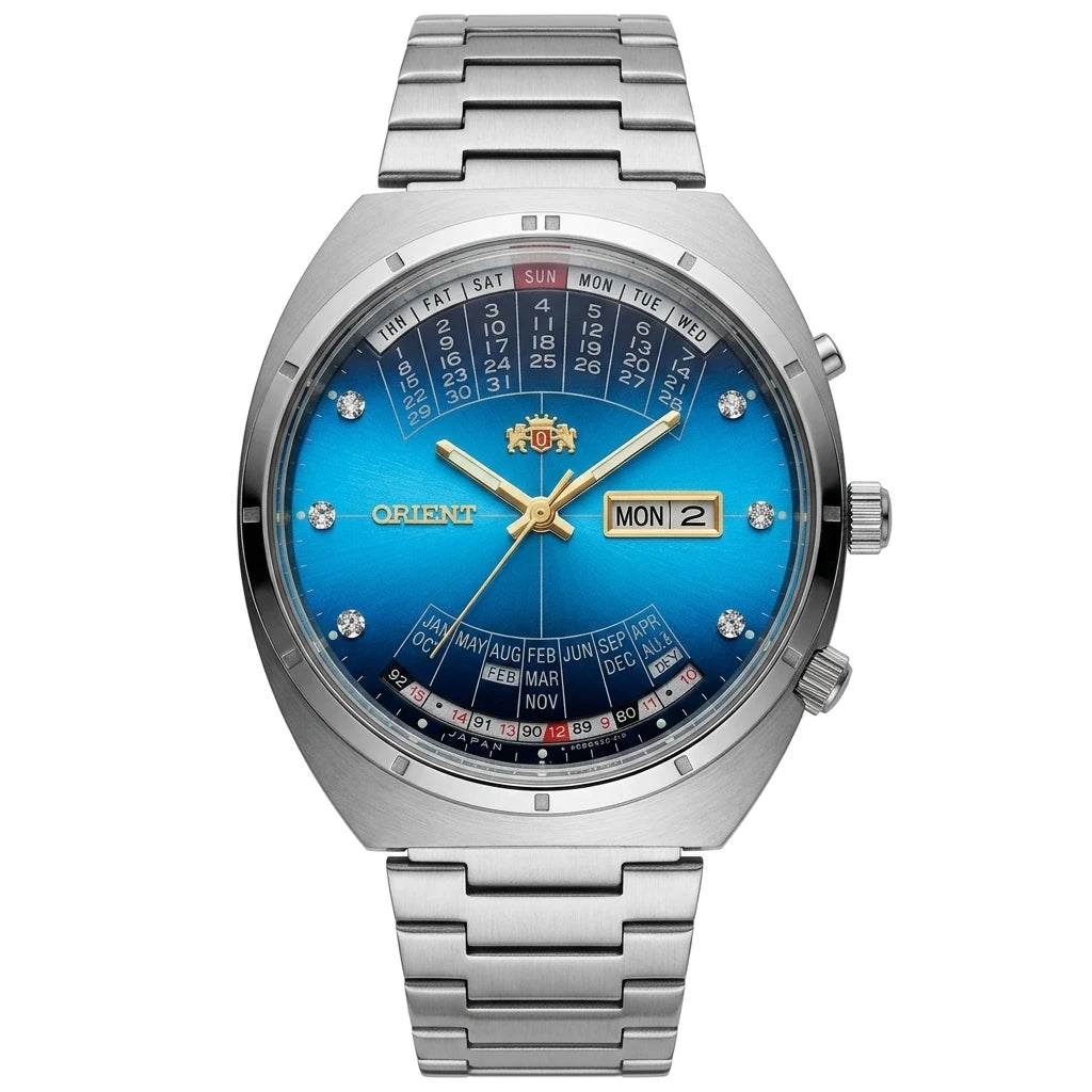Relógio masculino automático vintage com calendário perpetuo em aço inoxidável