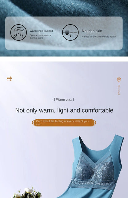 Women Winter Velvet Padded Vest Thermal Underwear Camisole Warm Sling Vest Tops 2-in-1 Built-in Bra Undershirt Intimate