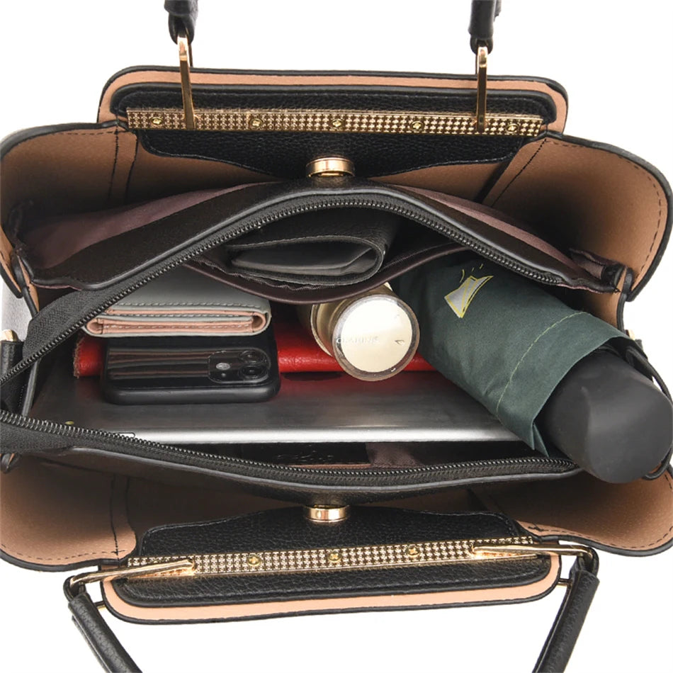 2024 Luxury Women Designer 3 Layers Shoulder Crossbody Bag Ladies Large Capacity Leather Handbags Shopper Brand Messenger Totes