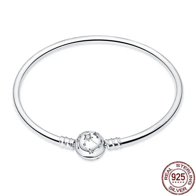 Original 925 Silver Bracelet Snake Chain 17-20 Evil Eye Heart Star Zircon For Charms Beads Pendant Anniversary Jewelry Making Gifts 