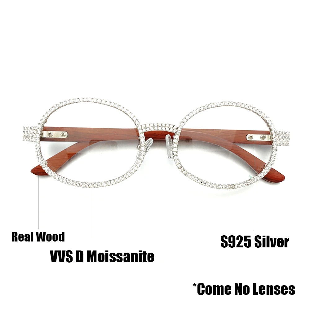 New Moissanite Glasses S925 Silver Wood Body Real Diamond Glasses For Women Men Luxurious Jewelry Pass Tester With GRA Free Ship