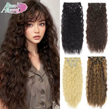 Extensões de cabelo ondulado com clipes conjunto de 6 peças - 55cm com presilhas