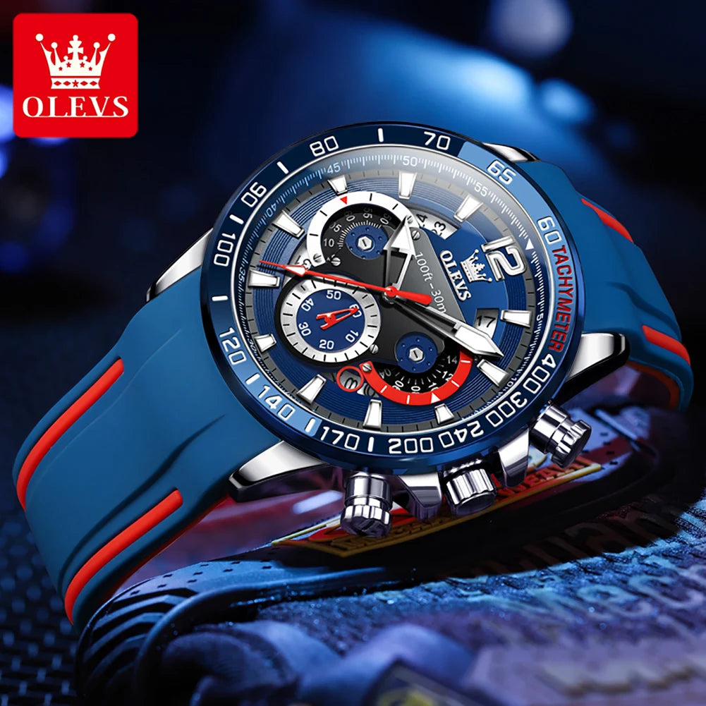 OLEVS 9936 Men's Watch Original Brand Quartz Wristwatch Waterproof Luminous Watches For Men Stylish Design with Silicone Strap